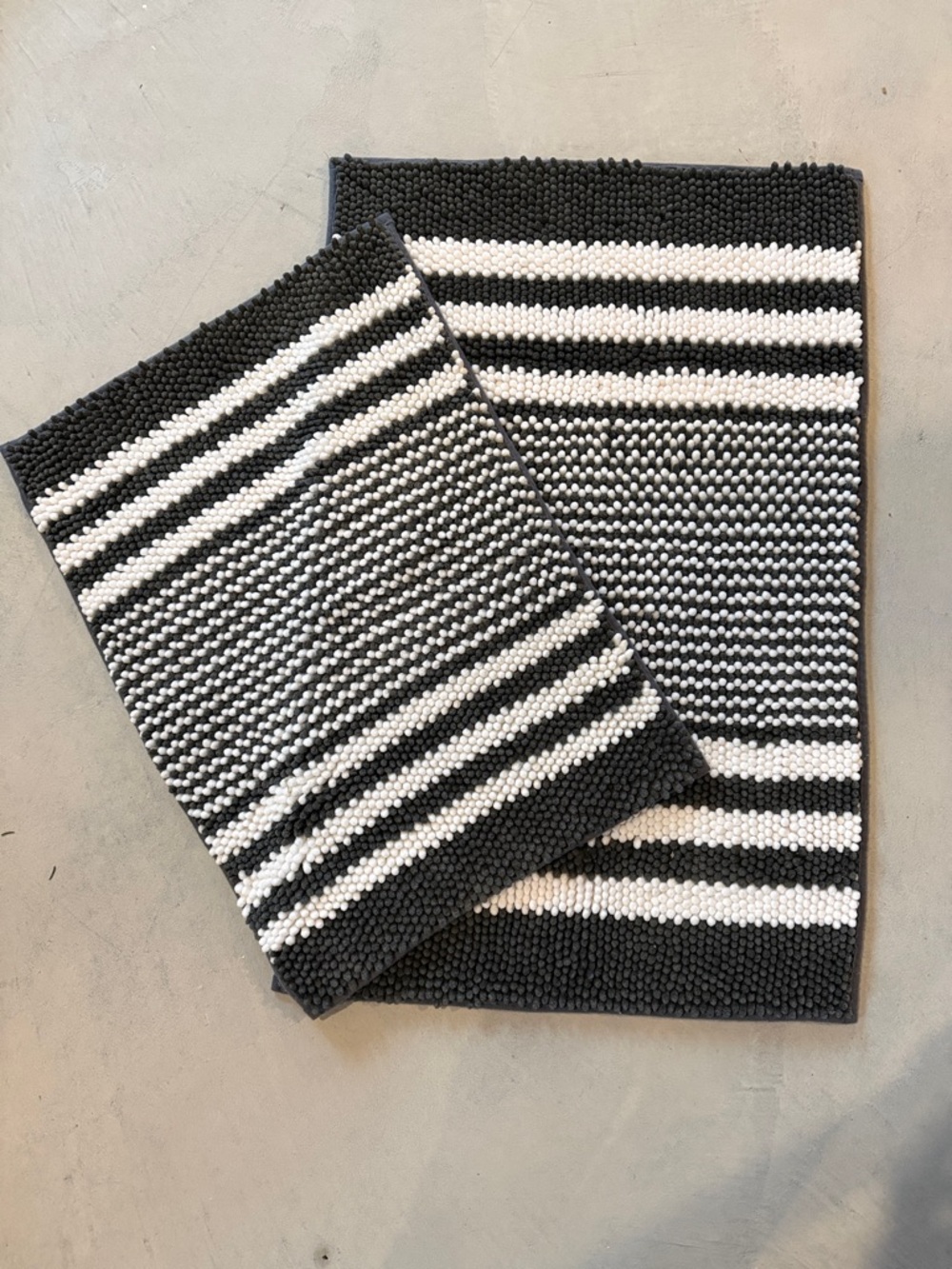 Striped Gray and White Bath Rugs - Set of 2
